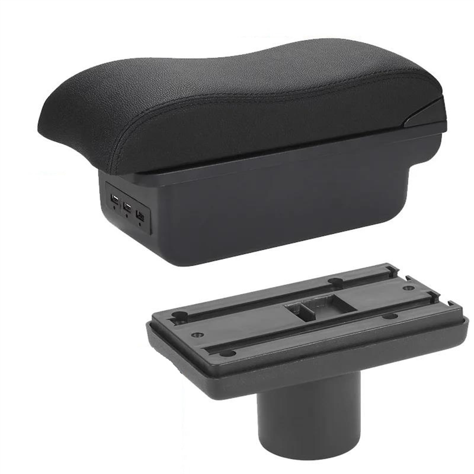NMJLQW Storage Rack Car Armrest Box Curved Surface Leather Storage Box Simple Installation Interio For Ibiza 6j 6L(B2 Black line 3USB)