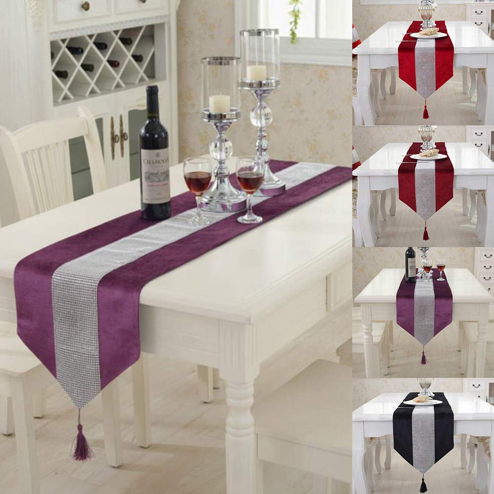 LCHULLE Runner da Tavolo/Tovaglia con Pietre preziose 210 * 33cm Glitter Runner da Tavolo tovaglie Nastro da Tavolo per Festa Matrimonio Banchetto Decorazione per Tavolo Viola