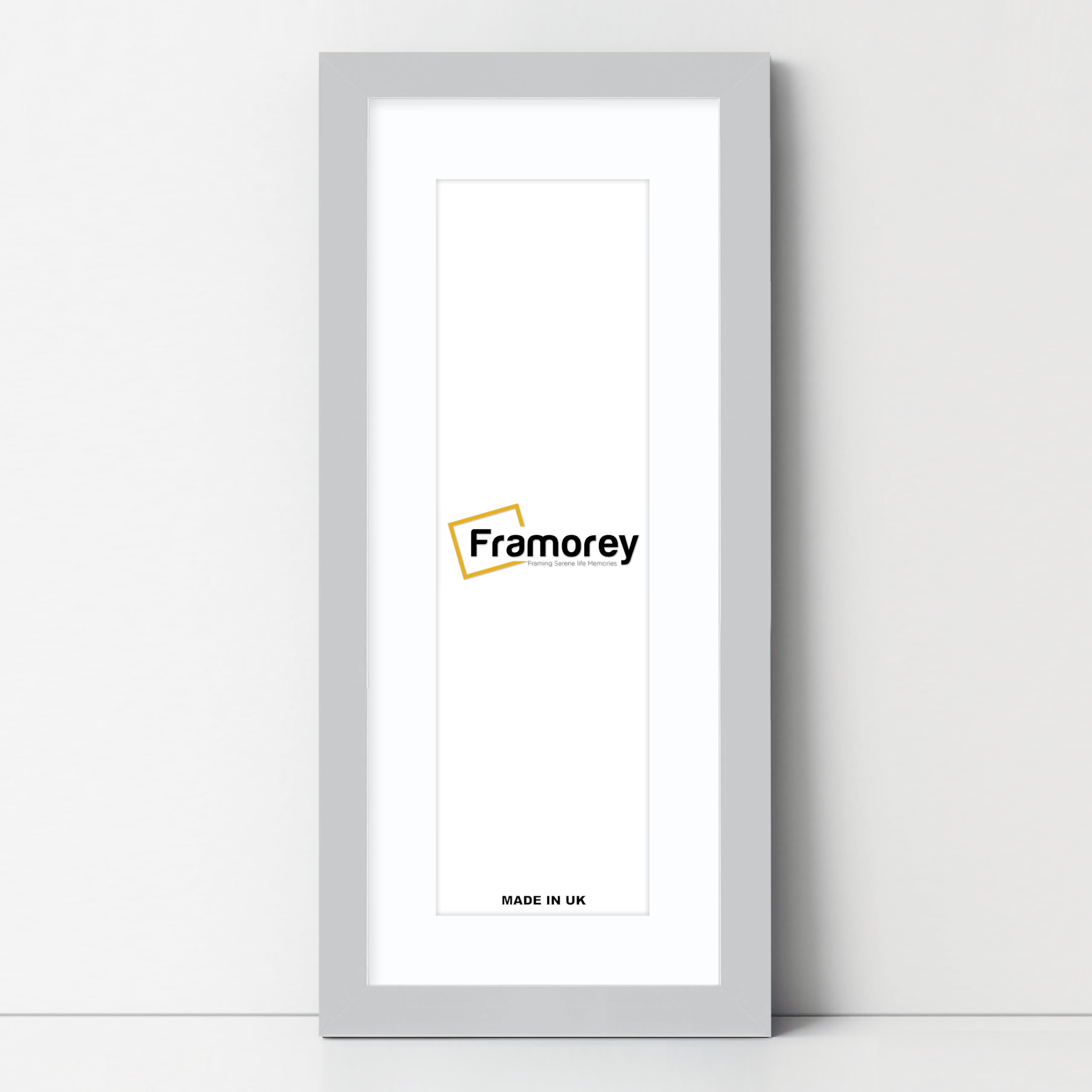 FRAMOREY Panoramic Picture Frame, 16x9" Silver Wooden Effect, With 12x5" White Mount, Handmade, Wall Art Hanging