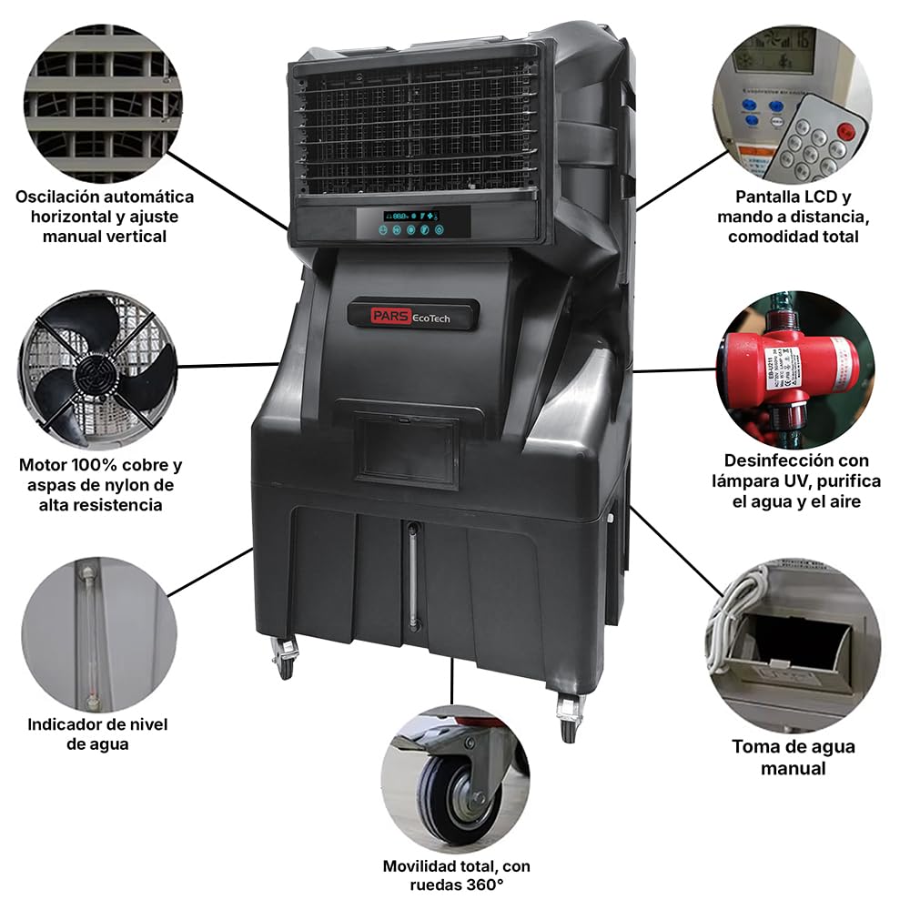 Climatizador evaporativo PARS EcoTech ECOsport-23000 con caudal de 23.000m3/h REALES + lámpara UV
