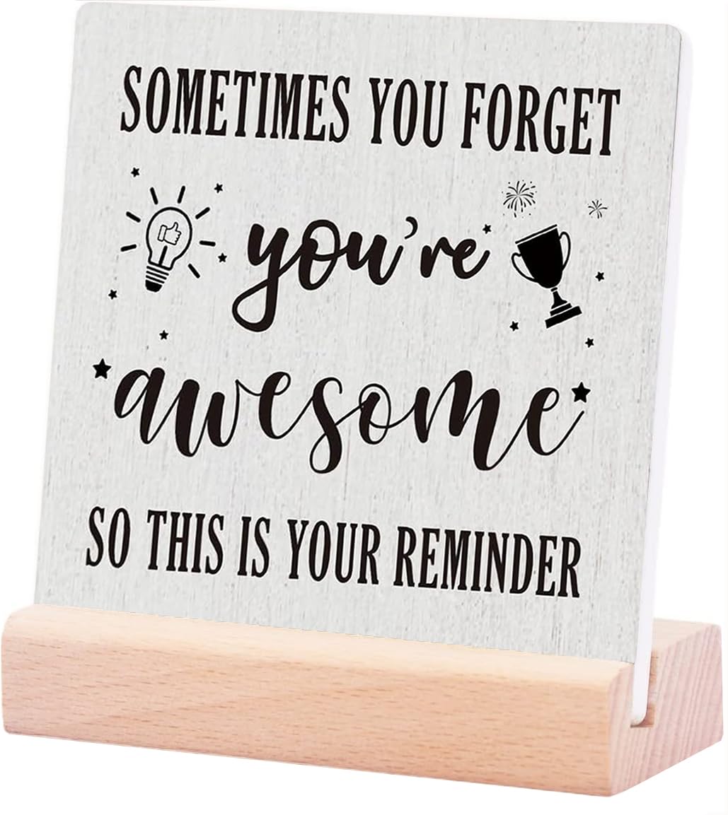 Sometimes You Forget You'Re Awesome Wooden Plaque Decorative Inspirational Quote Wooden Plaque Home Office Decor Rustic Square Desk Decor Sign For Shelf 4X4Inch