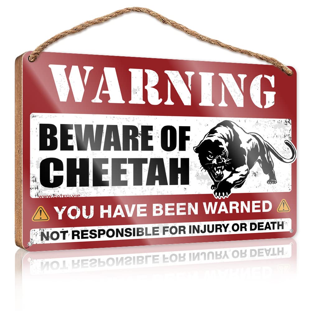 DTHA Hello Winter Sign Beware Of Cheetah Wooden Sign Hanging Wooden Plaque Front Sign