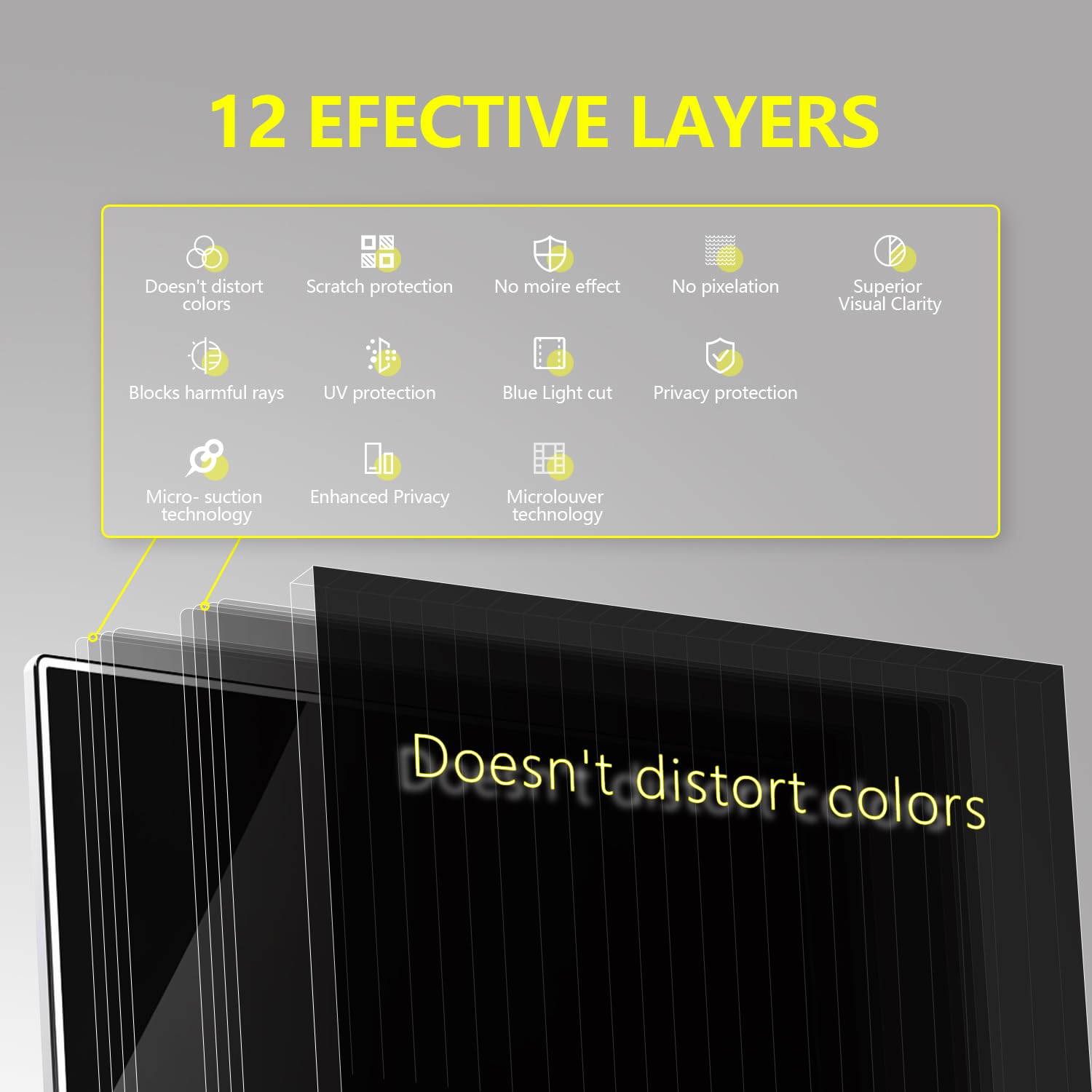 Écran de protection d’écran de confidentialité d’ordinateur suspendu compatible avec le moniteur de bureau à écran large26/27 pouces 16:9 - Filtre anti-éblouissement et lumière bleue