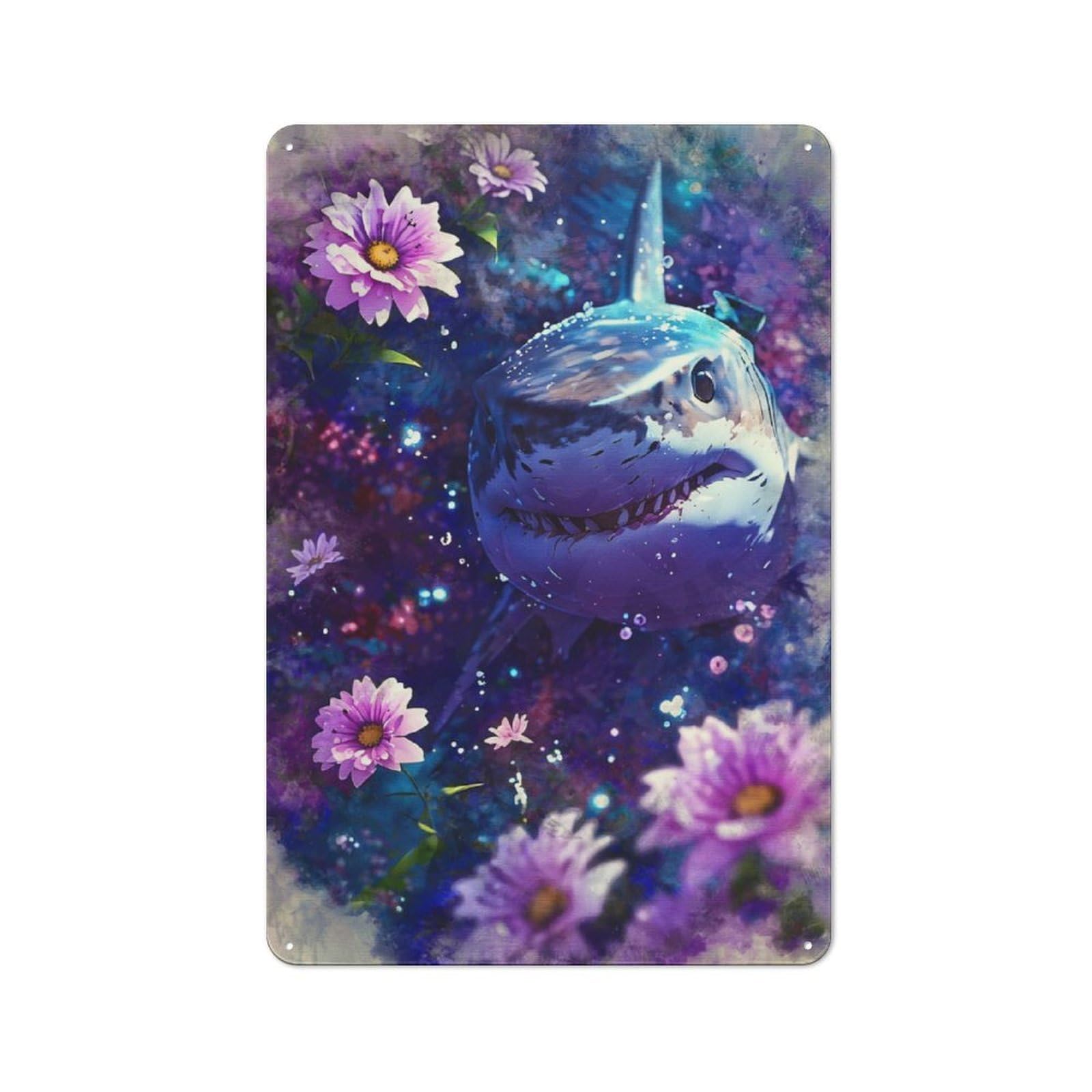 Junmoney Shark In Bloom Rustic Metal Plaque 30X20cm For Dining Room Or Kitchen, A Housewarming Gift For Dining Room Decor Fans