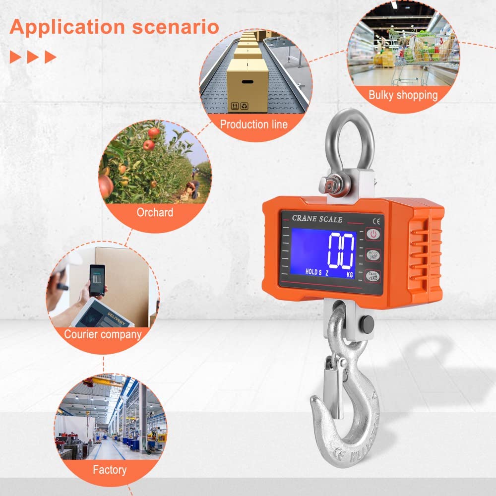 Bilancia sospesa 1000 kg digitale ricaricabile con telecomando 1T gancio industriale blu