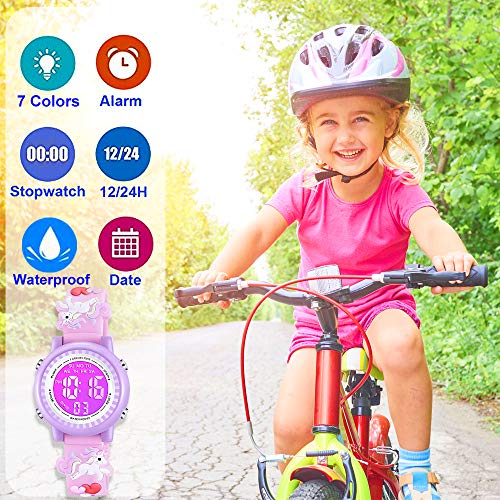 Image of Kids Watches 3D Cartoon Waterproof 7 Color Lights Toddler Wrist Digital Watch with Alarm Stopwatch Birthday Gift for 3-10 Year Boys Girls Little Child