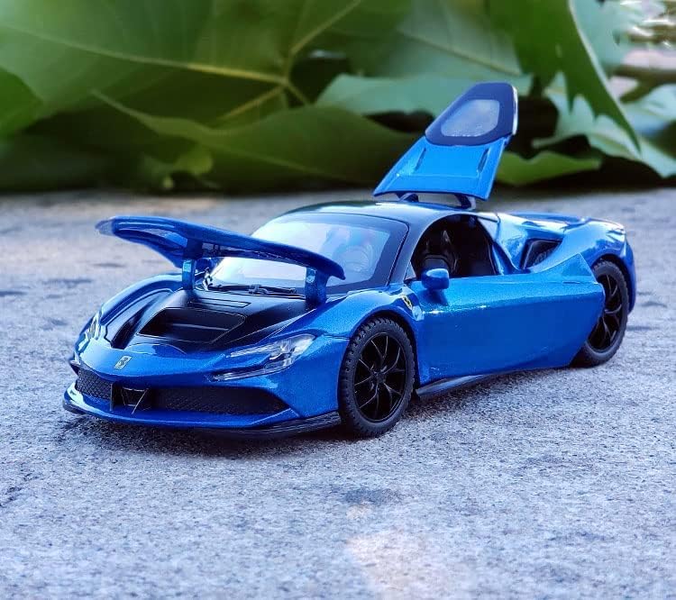 Image of Kids Model 1:32 SF90 Die Cast Metal Car Pull Back Action Opening Doors with Realistic Engine Sound Lights Toy Car Gift for Boys - Multi