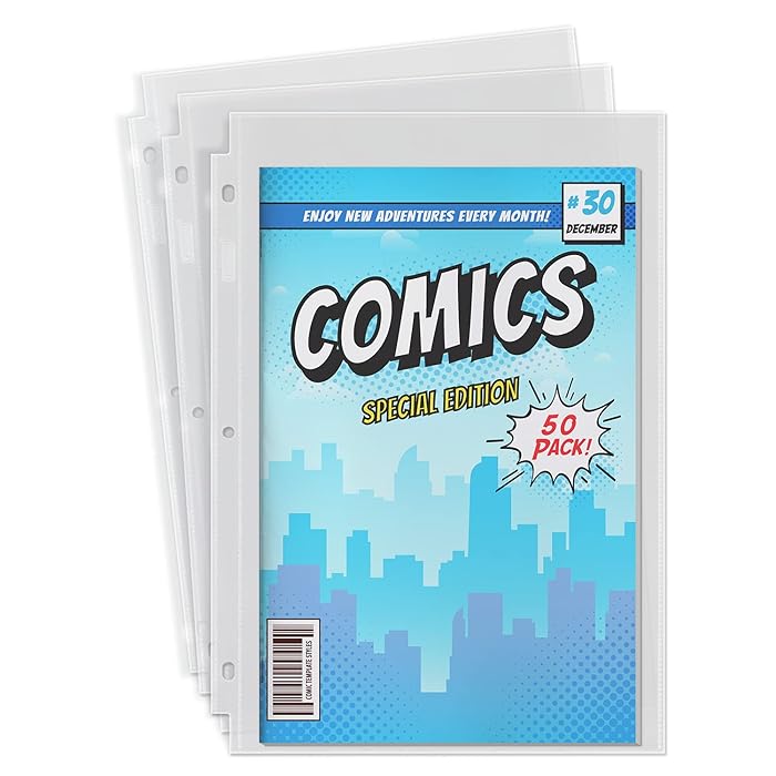 Buy Dunwell Comic Book Binder Sleeves (50 Pack), 3Hole Punch Comic