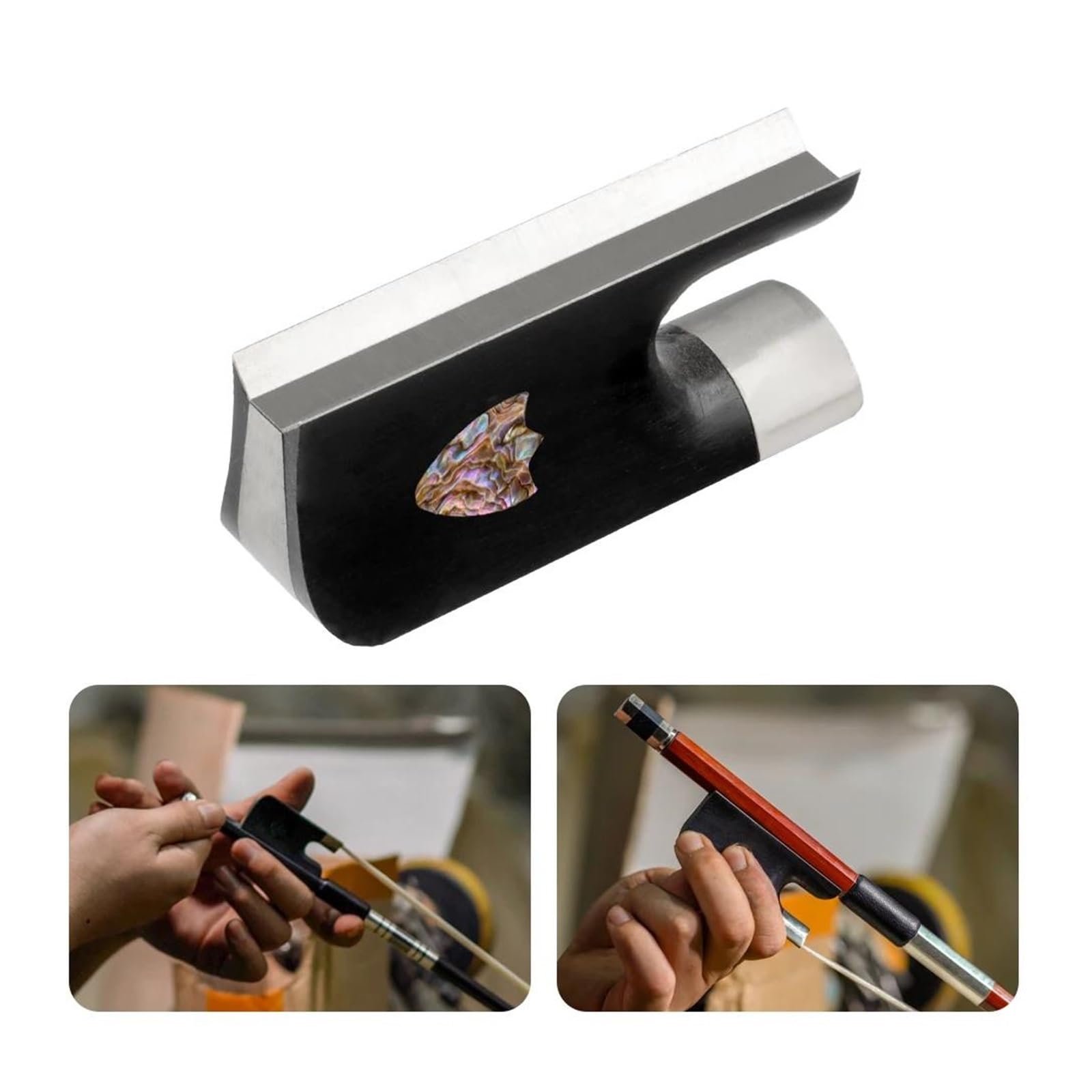 accessori per violino Arco per violino in ebano Colorato intarsio di perle Rana Parti in argento Produttore di archi per violino