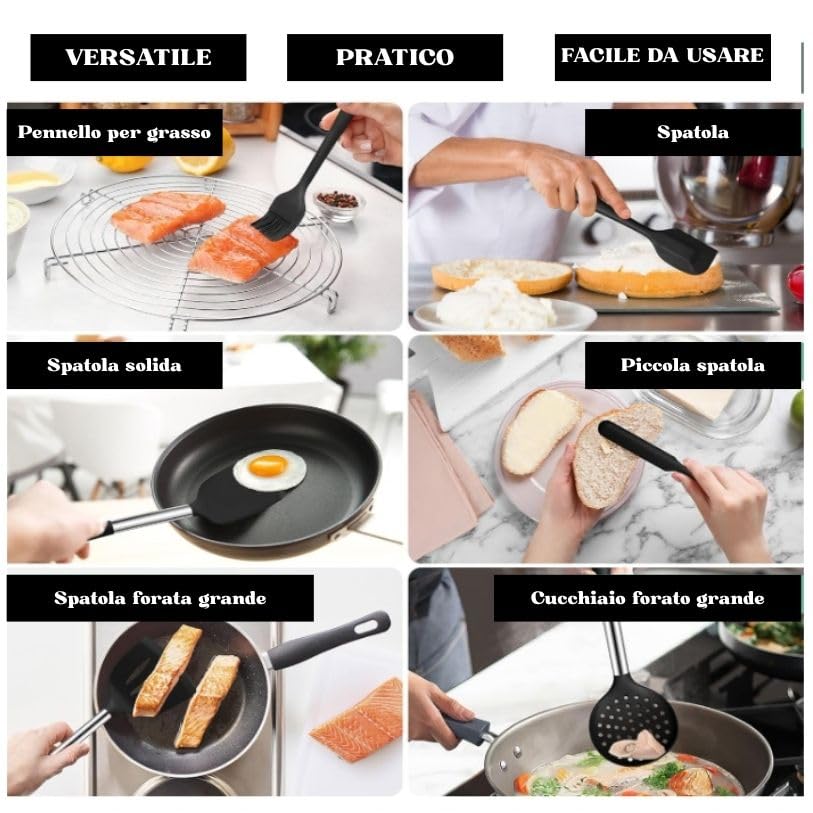 TINA&CO Set di utensili da cucina in silicone 15 pezzi con manico in acciaio inox, resistenti al calore, antiaderenti, spatole grandi, lavabili in lavastoviglie (rosso)
