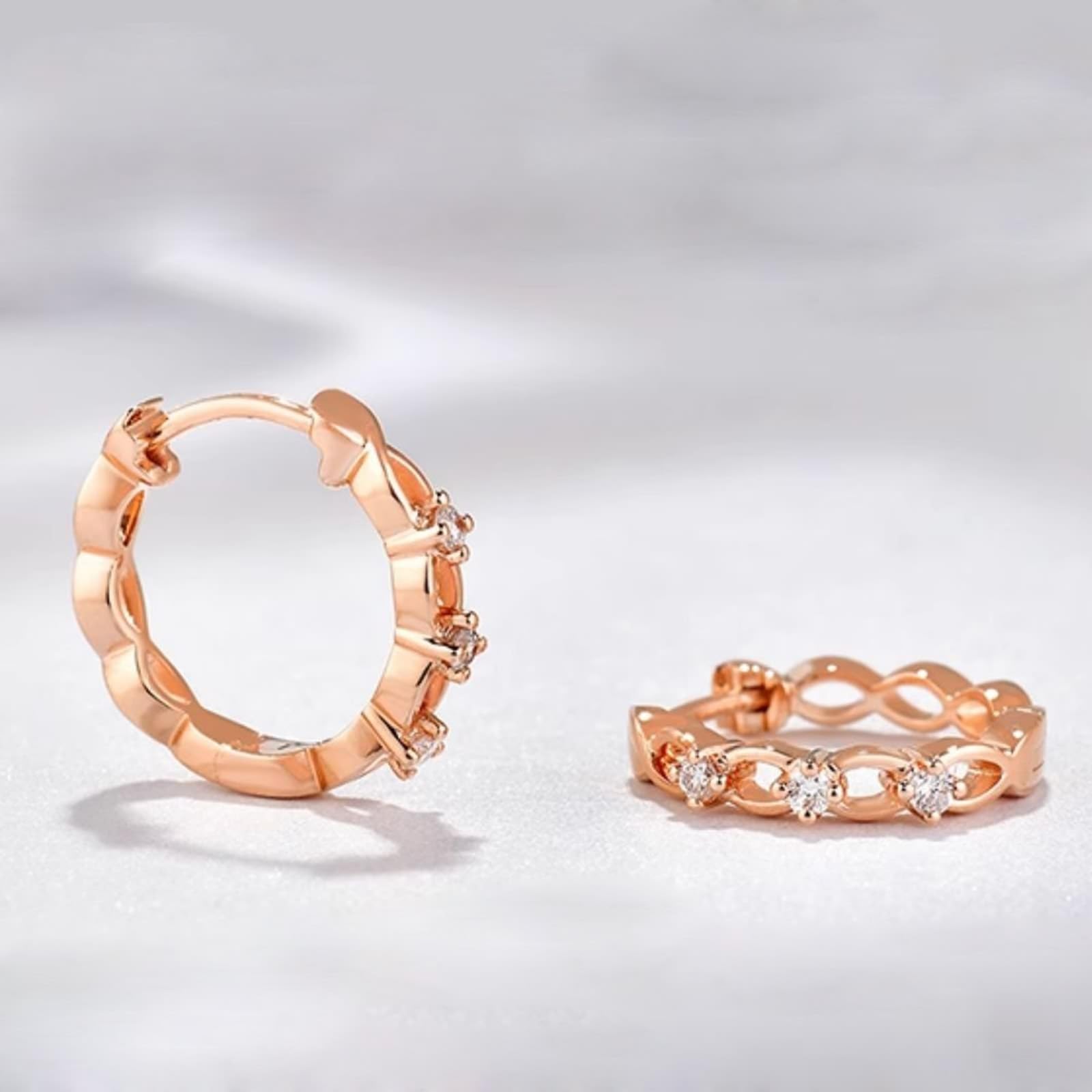 KnSam Różowe złoto 750 18 karatów Creole Hoop, 0,08 ct, diamentowe kolczyki klasyczne, szlif okrągły, biały, prawdziwa biżuteria, kolczyki na sztyfcie, bez niklu, 18 K różowe złoto