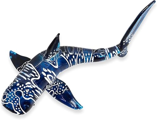 Miniatura 10 de Pequeña figura de tiburón blanco punteado azul dorado de 6.5 pulgadas, tiburones de vidrio soplado a mano, vida marina, peces marinos, animales Azul