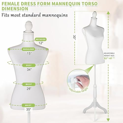 Miniatura 3 de DRDINGRUI Torso de maniquí femenino con soporte, altura ajustable de 52 a 67 pulgadas, forma de vestido con base de trípode para exhibición de joyas