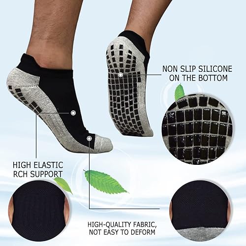 Miniatura 5 de ELUTONG Calcetines antideslizantes para hombre, 3 pares de azulejos de madera, con agarre pegajoso, para yoga, pilates, entrenamiento, hospital