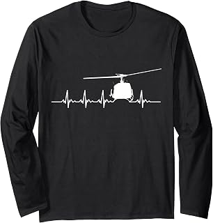 UH-1 Huey Heartbeat US Military Helicopter Aviation Long Sleeve T-Shirt