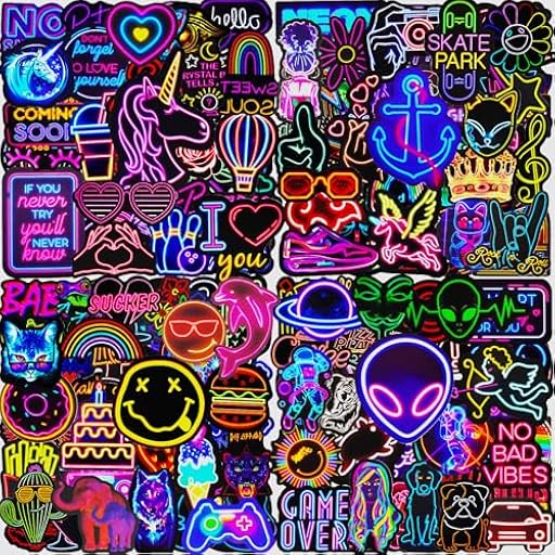 Pegatinas 200 Stickers Neon Bonitas y Chulos, Impermeable Vinilo Pegatinas para Scrapbooking Journaling Botella Agua Tablet Ordenador Portatil Diario Skateboard Maletas Bicicleta Moto Patinete etc | Ya disponible en tu tienda friki favorita! En mundofriki.es!
