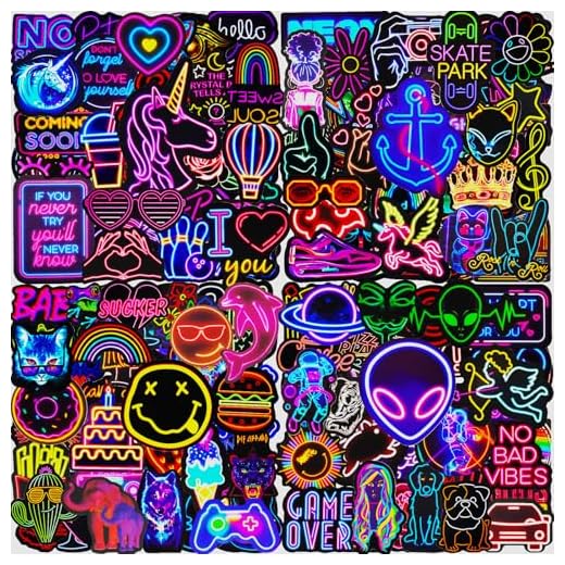 Pegatinas 200 Cool Neon Graffiti Stickers, Pegatinas Infantiles Adultos, Impermeable Vinilo Pegatinas, Pegatinas para Ordenador Portatil Agenda Laptop Skate Botella Agua Móvil Libro Maleta Macbook etc