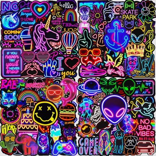 Pegatinas 200 Stickers Neon Bonitas y Chulos, Impermeable Vinilo Pegatinas para Scrapbooking Journaling Botella Agua Tablet Ordenador Portatil Diario Skateboard Maletas Bicicleta Moto Patinete etc