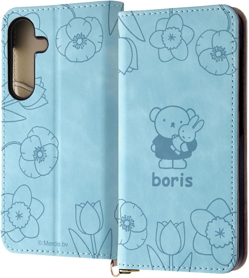 イングレム Ingrem Galaxy S24 Case Miffy Galaxy S24 SC-51E SCG25 Galaxy S24 Miffy Boris Notebook Type Case Cover Soft Hard Smartphone Cover Smartphone Case Boris_Blue Flower