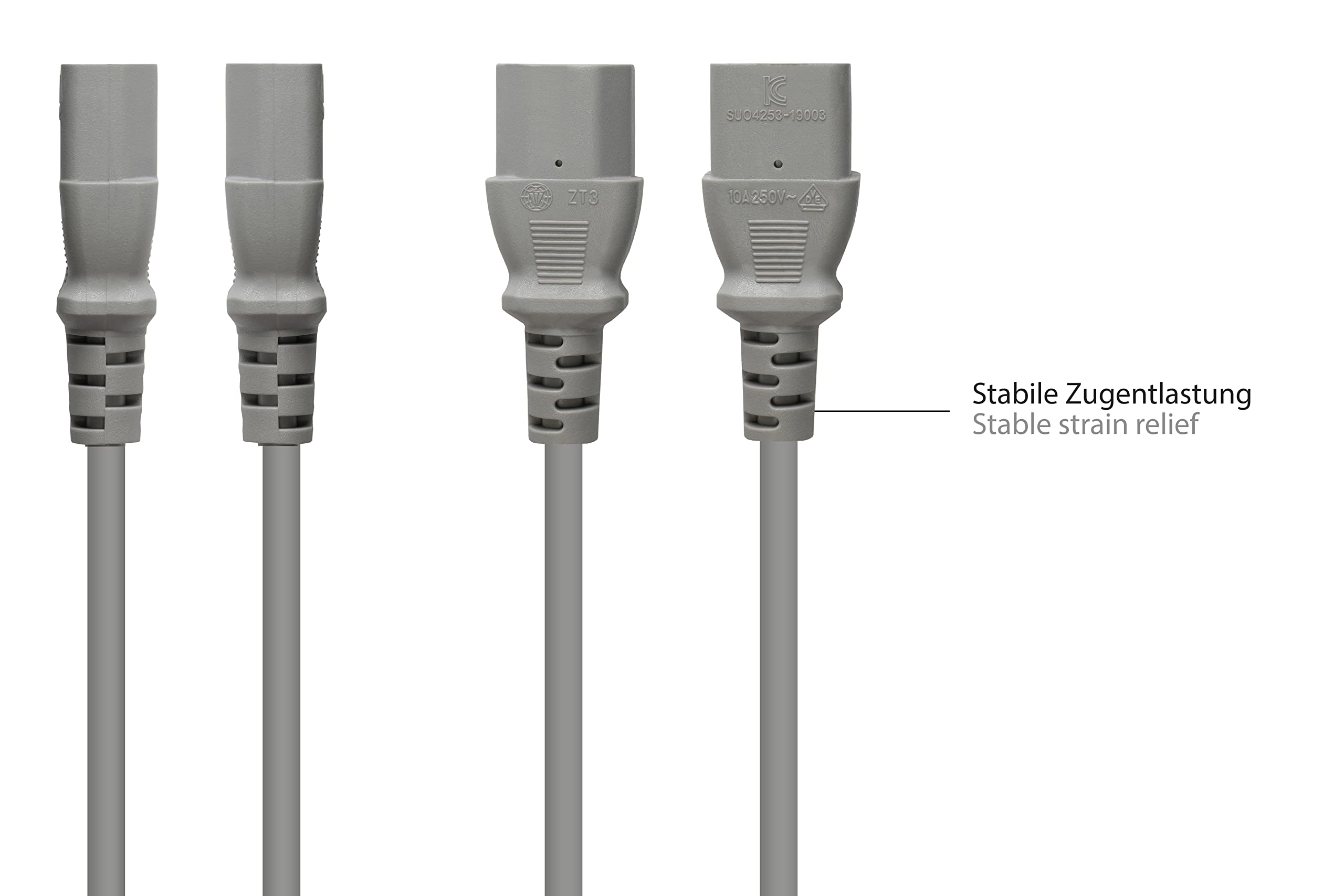 Good Connections p0130 de gr030 Cable de alimentación, 3 m, protección de Contacto de Conector Tipo E + F (CEE 7/7, acodado) a C13 (Recto), Cable de conexión de Dispositivos fría, 1,00 mm² Gris
