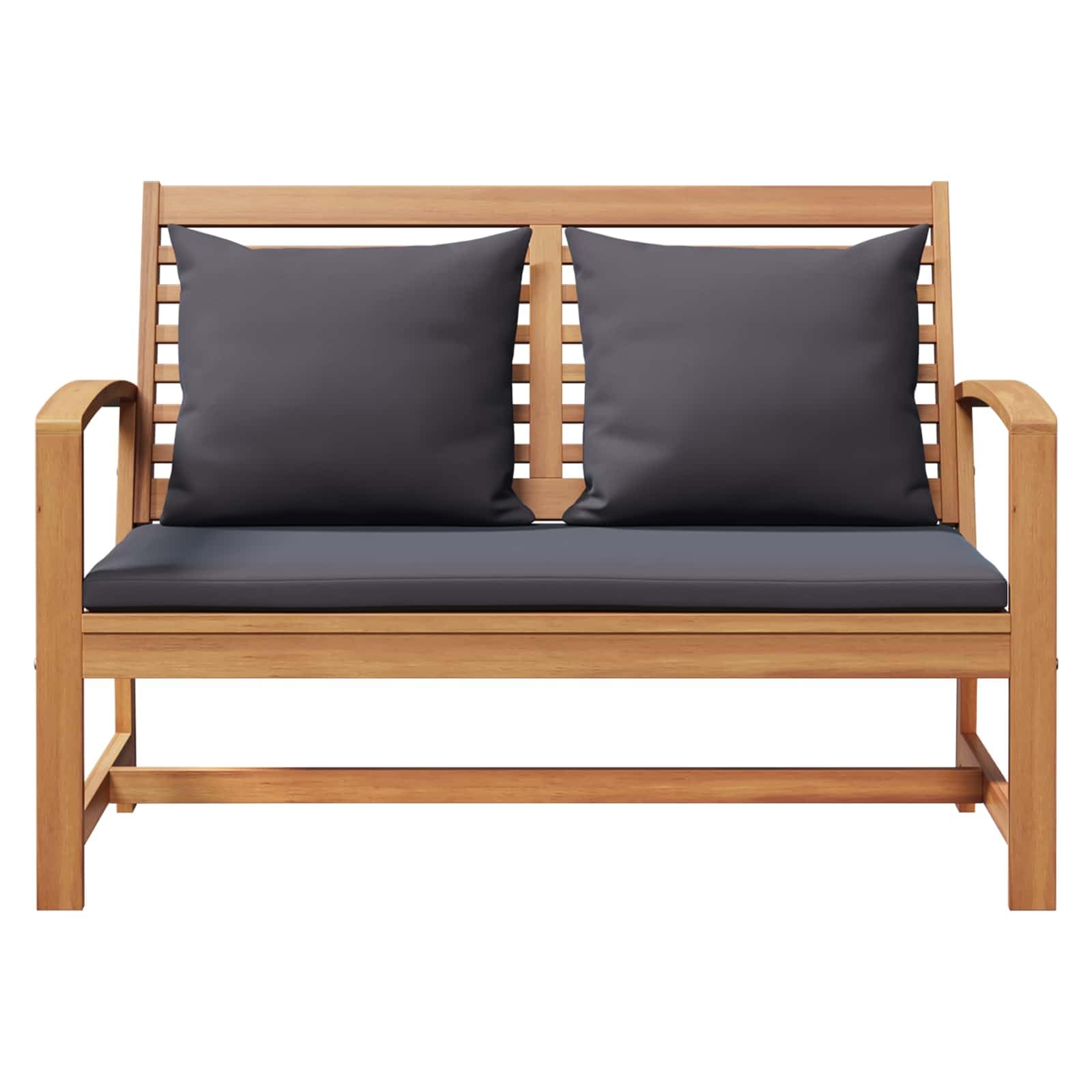Set di mobili da giardino rettangolare in teak con imbottitura, 2 pezzi in legno massello teak per terrazza, panca da giardino e tovaglietta resistente alle intemperie