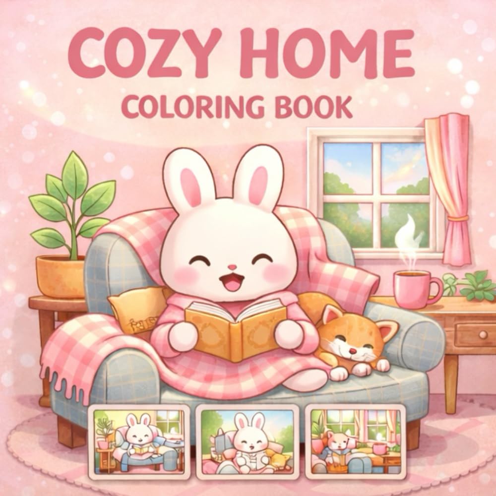 Cozy Home Coloring Book: Cute Bunny Life Scenes to Color and Enjoy