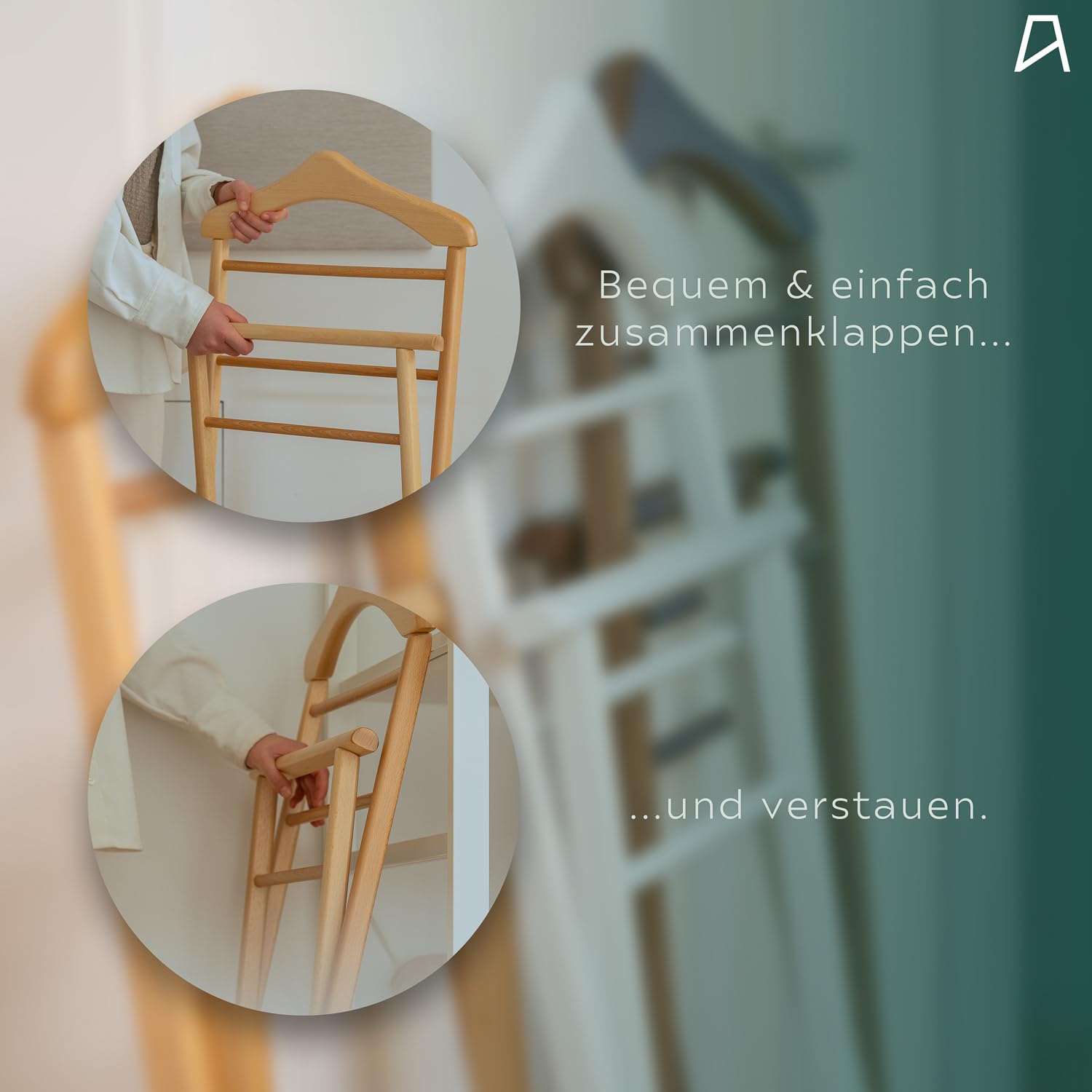 Staboos Herrendiener aus Massivholz in 3 Farben – fertig montierter Kleiderbutler & Stummer Diener – stabiler Stiller Diener für Schlafzimmer, Ankleide, Garderobe & Bad I Kleiderablage (Weiß)