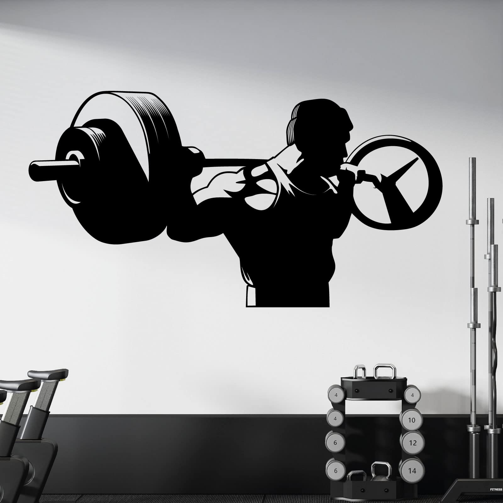 Gym Workout, Weight Lifting, Muscles, Bodybuilder, Athletic - Wall Sticker Decal [XLarge] [Black]