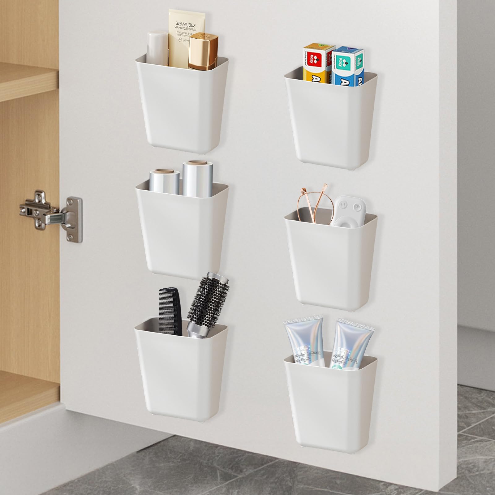 4 stuks zelfklevende wandgemonteerde opbergdoos, badkamerorganizer, kast, keukenorganizer, opbergdoos voor badkamer, koelkast, kleine voorwerpen