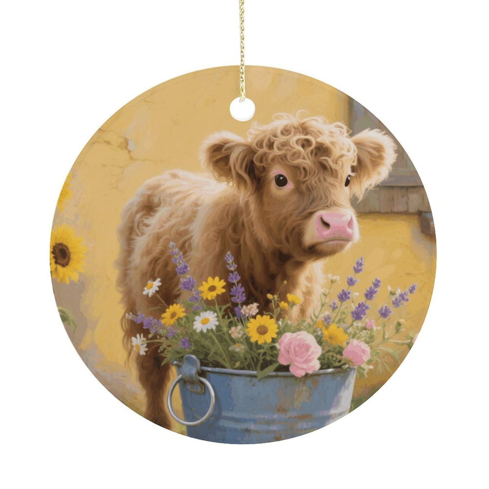 Personalized Christmas Ornaments 2025 Ceramic Hanging Farmhouse Cow Ornaments with Gold String Double-Sided Vintage Holiday Decorations for Tree Mantel Tabletop Xmas Party Favors