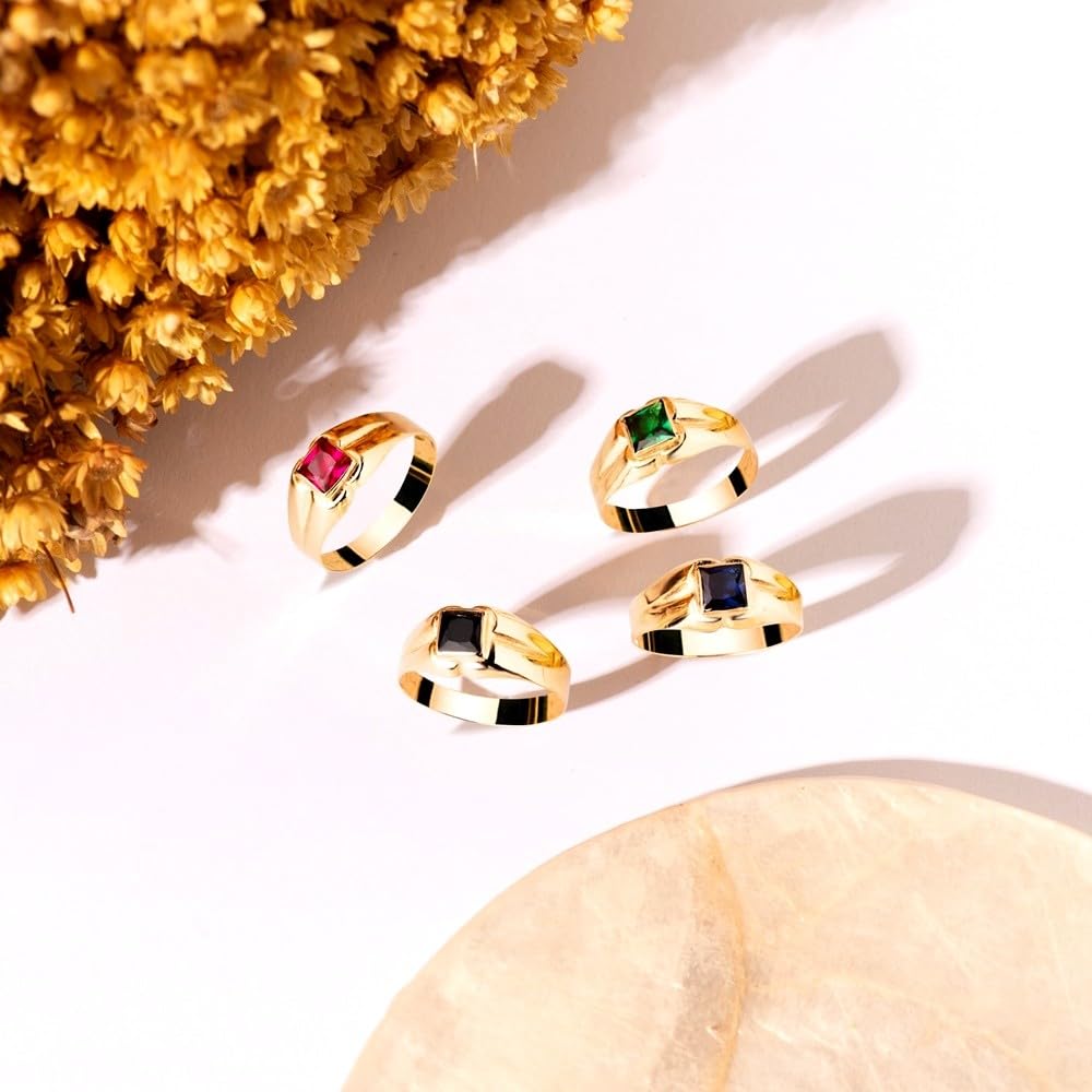 Anello solitario per neonato in oro 9k con zirconi cubici rossi quadrati da 3 mm