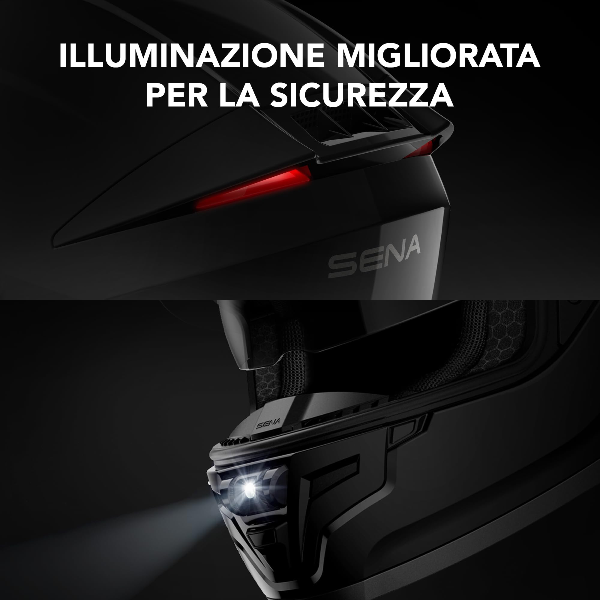 Sena Phantom, casco integrale intelligente con comunicazioni integrate, illuminazione LED e 2ª generazione SOUND by Harman Kardon (Nero opaco, L)