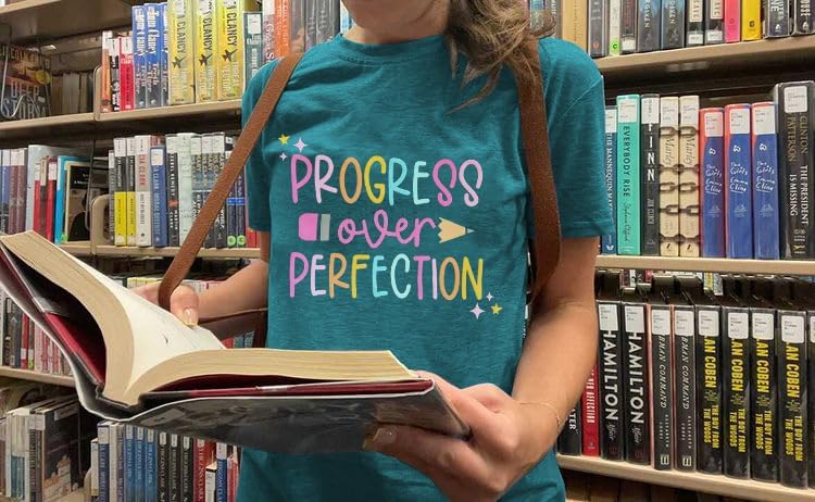 Teacher Shirts for Women Progress Over Perfection Teacher T-Shirt Short Sleeve Back to School Tee Tops - Image 3