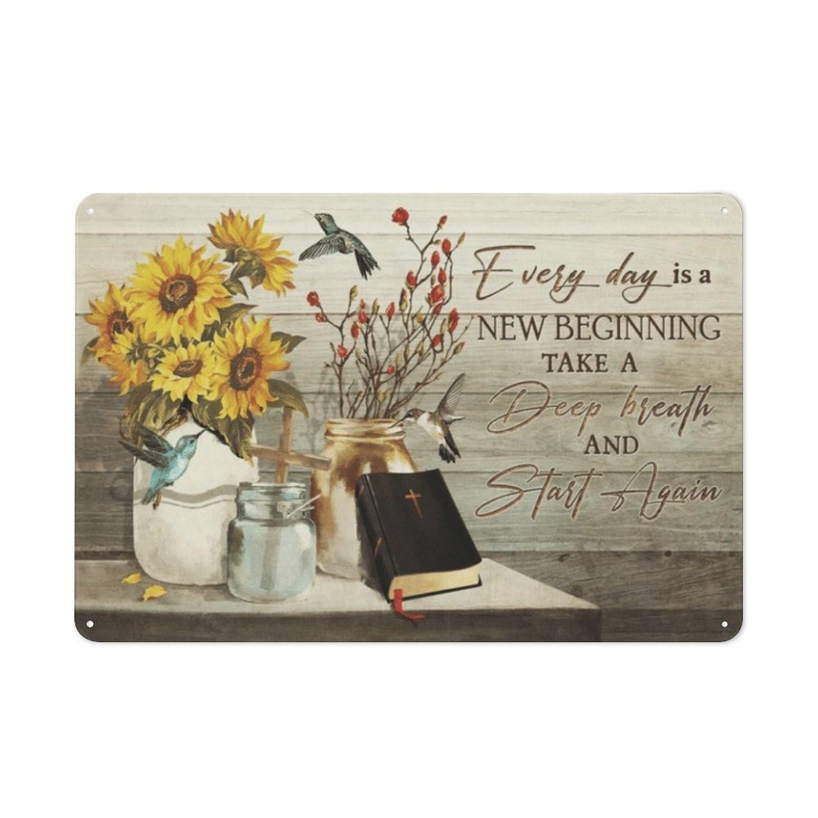 kisoyo Rustic Metal Tin Sign Every Day Is A New Beginning Jesus Wall Decoration for Home Bedroom Bar Pub Cafe Men Cave Gifts for Friends Family Fun Signs 8x12 Inch
