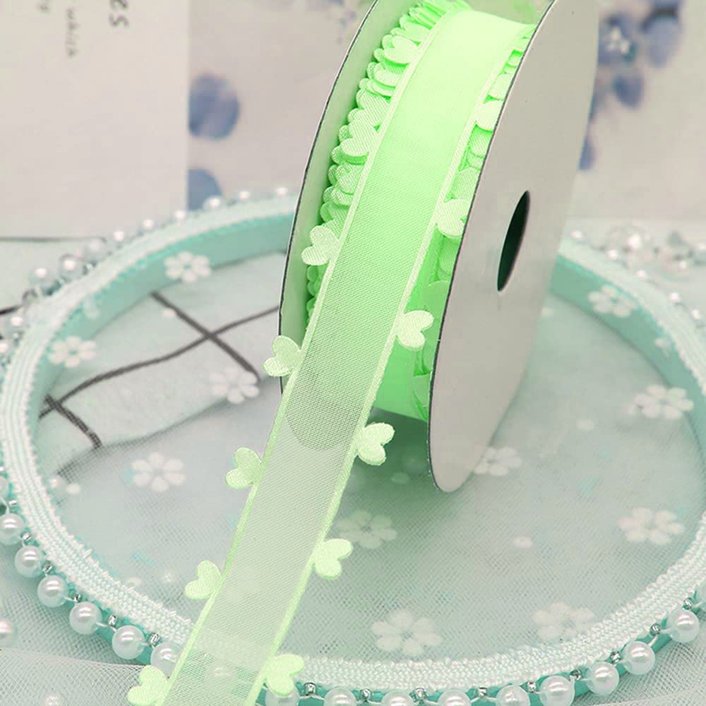 25 mm x 18 m Hearts Organza Ribbon Gift Ribbon Tulle Ribbon Decorative Ribbon for Car Wedding Decoration Table Decoration Room Decoration to Make Antenna Bows Car Decoration Green - Image 4
