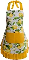 AlexVirtue Vintage Floral Apron for Women - Adjustable Straps, Large Pockets, 90% Cotton for Cooking Baking Gardening Gifts