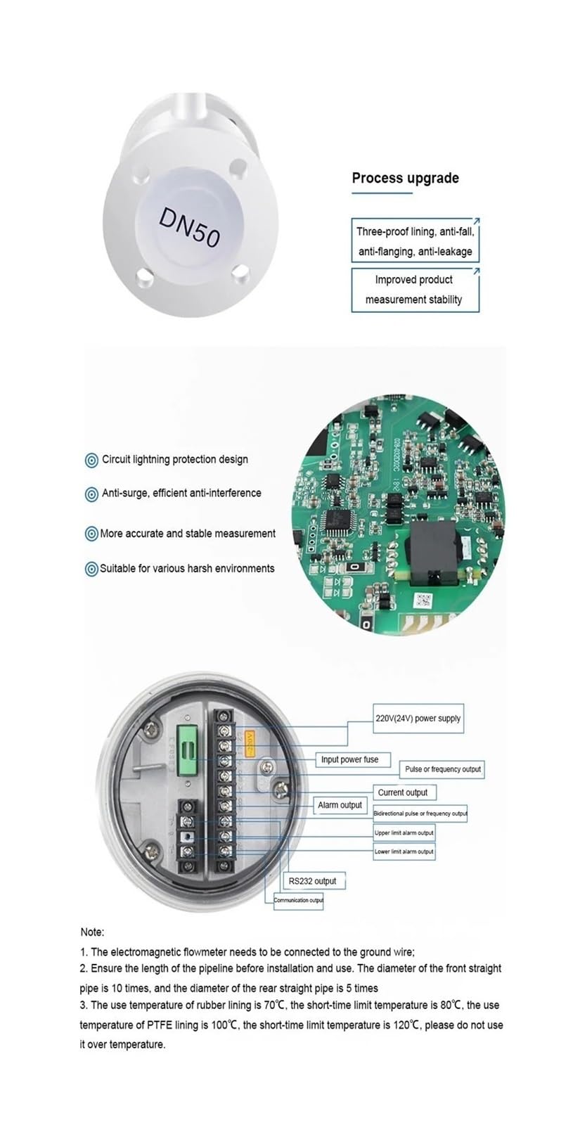 Caudalímetro, Caudalímetro electromagnético inteligente for tuberías de agua líquida y aguas residuales, pantalla digital, calibre grande, electrónico DN200(DN25)