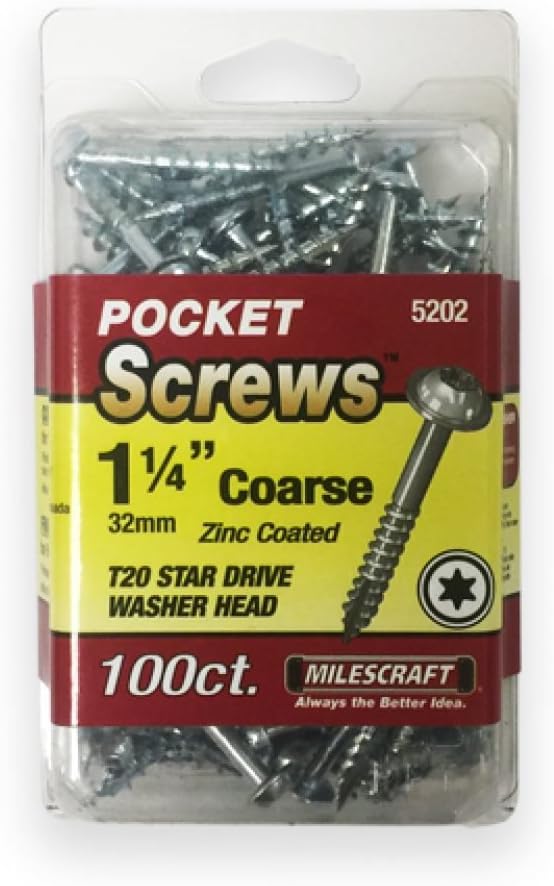 Product Deal Milescraft 5202 Pocket Hole Screws Bundle - Includes 300 pcs 1.25 - Coarse - T20 Star, Washer Head Screws Up To 50% OFF Milescraft 5202 Pocket Hole Screws Bundle - Includes 300 pcs 1.25 - Coarse - T20 Star, Washer Head Screws