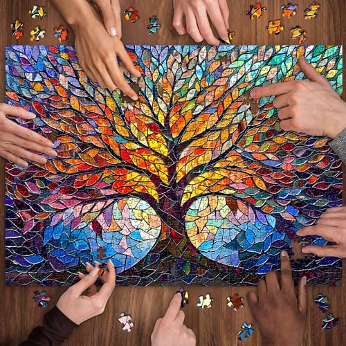 pickforu stained glass puzzle tree of life puzzles for adults 1000 pieces impossible hard difficult challenging puzzles for adults colorful mosaic tree of life jigsaw puzzle 1000 pieces
