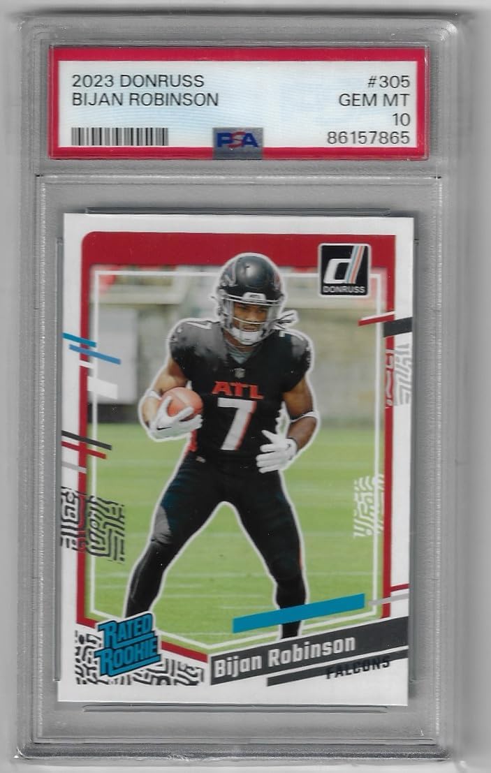 Bijan Robinson PSA Graded 10 Gem Mint Rated Rookie Prizm Collectible Football Card - 2023 Panini Donruss Football Card #305 (Falcons)