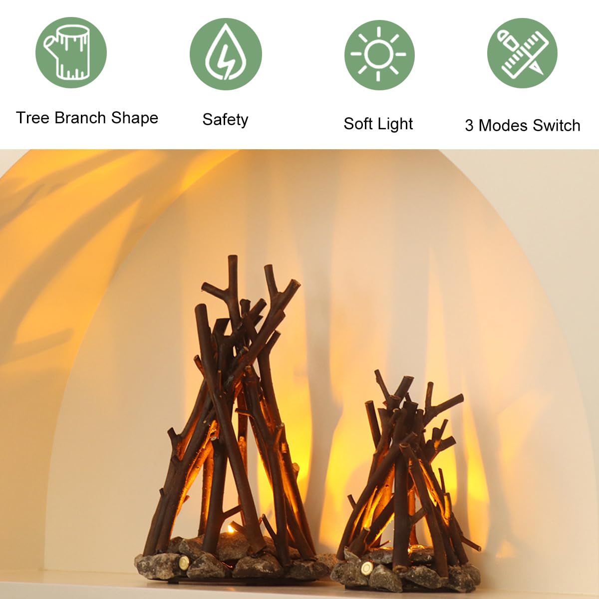 lampada retrò a effetto falò con luce LED ricaricabile, effetto falò da campeggio, forma di ramo d'albero, 3 modalità, sicura per interni ed esterni, per tavolo, casa, decorazione natalizia'