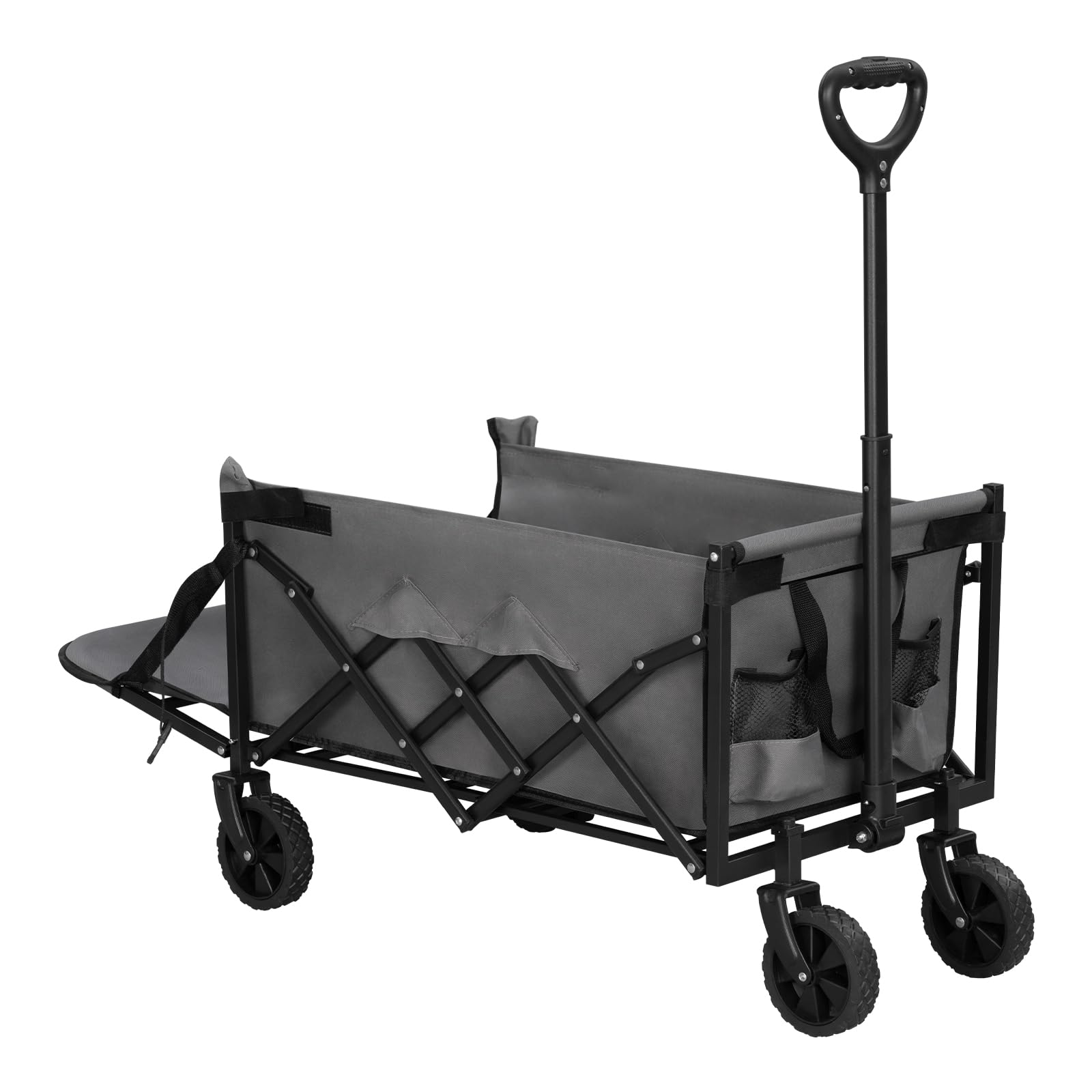 WOLTU Bollerwagen faltbar, 110L + 150kg Tragkraft, Handwagen mit 2 Getränkehaltern, 4 abnehmbaren Rädern, Rückwand klappbar und Griff, für Camping Picknick Einkaufen Strand, Grau