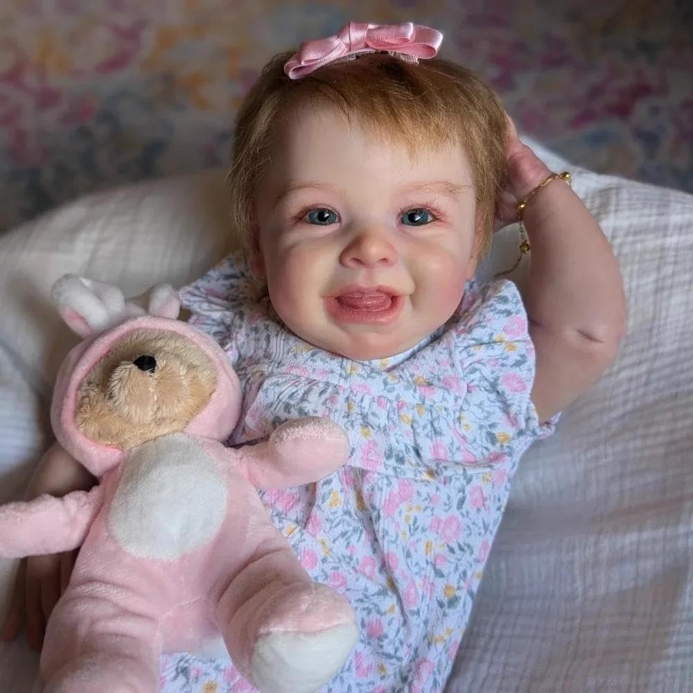 RXDOLL Realistyczne lalki Reborn Baby Dolls z miękkiego materiału, 50 cm, prawdziwa lalka, która wygląda prawdziwie realistycznie, uśmiechnięta lalka noworodka, zabawka, ręcznie robione, ważone