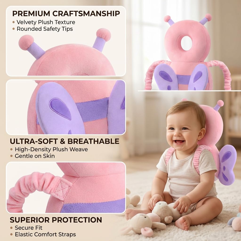 Protector Cabeza Bebe AUEJACKY Mochila Anticaida Bebe, Mochila Protectora Cabeza Bebe, Almohadilla Protectora Para La Cabeza Para Que Los Bebés Se Arrastren Y Caminen－Mariposa Rosa (K)