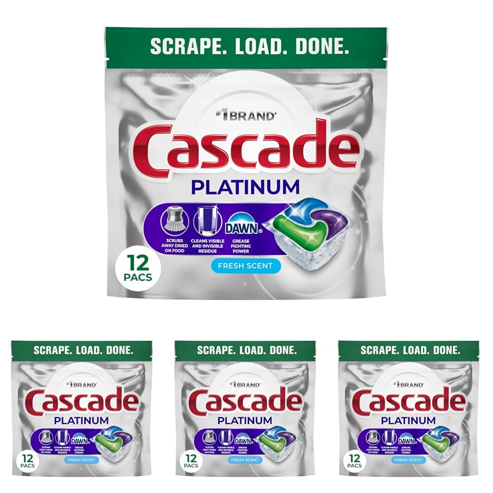 Cascade Platinum Dishwasher Pods, Dishwasher Detergent, Dish Detergent Soap, Fresh, 12 count (Pack of 4)