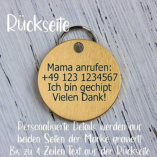 Hundemarke mit Gravur | Personalisiert Hundeanhänger mit Name | Tiermarke für Hunde und Katzen | Tier Namensschilder für Halsband | Katzemarke ID tag inkl. 2 Kostenlose Ringe