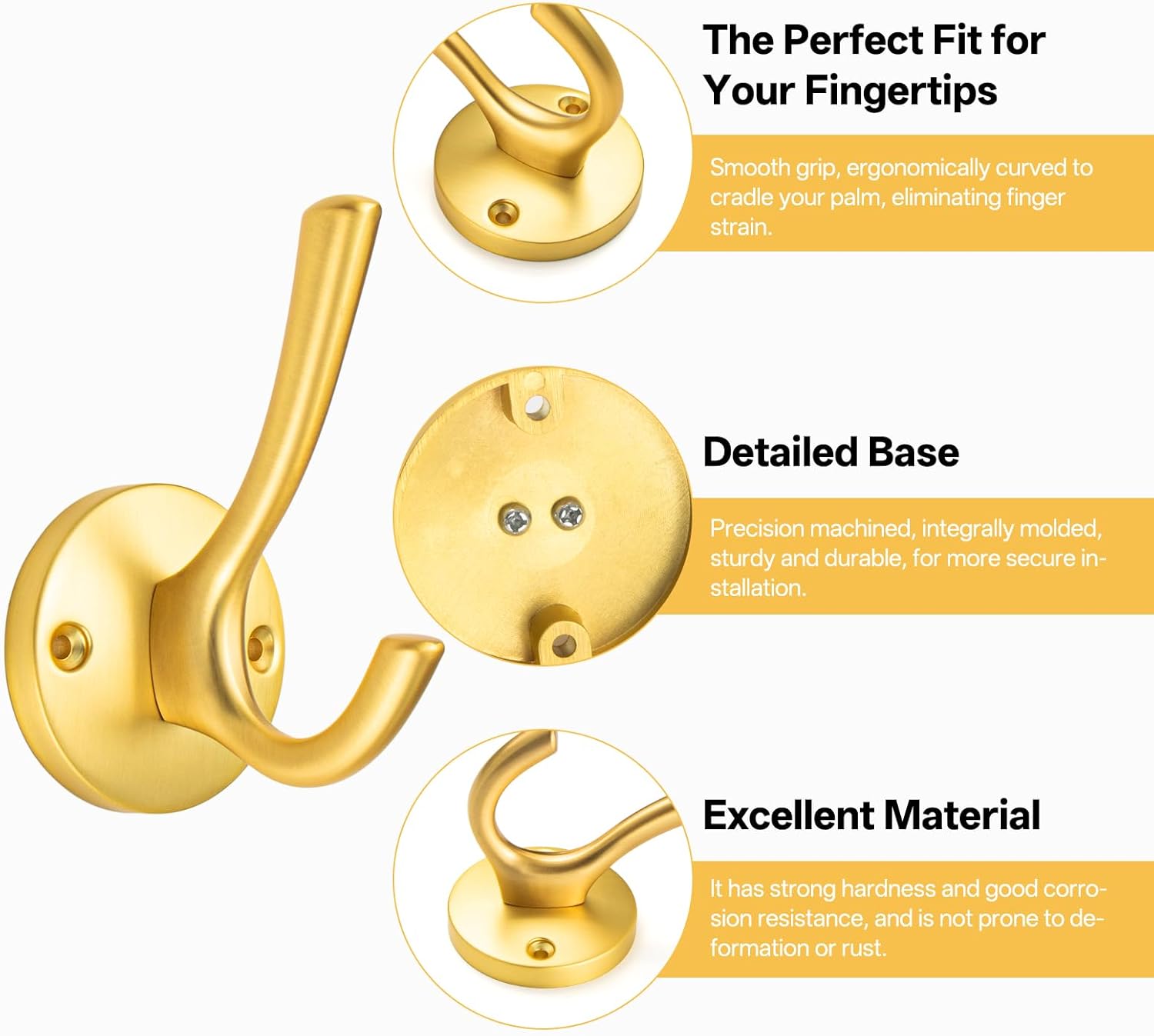 Liron Hardware 5 Pack Round Coat Hooks Wall Mounted Towel Hooks Shower Hooks for Bathroom Wall Hanging Heavy Duty Double Hook Gold