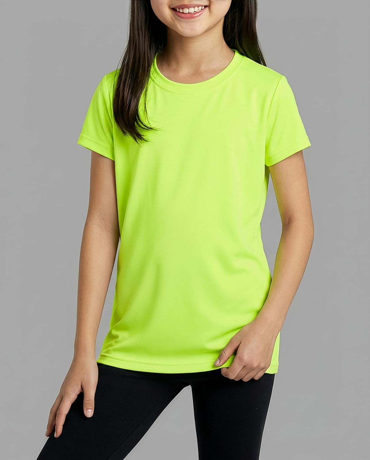 Real Essentials 5 Pack: Girls' Short Sleeve Dry-Fit Athletic T-Shirt - Active Gym Crew Neck Tops for Teens Kids (Ages 4-16) - Image 4