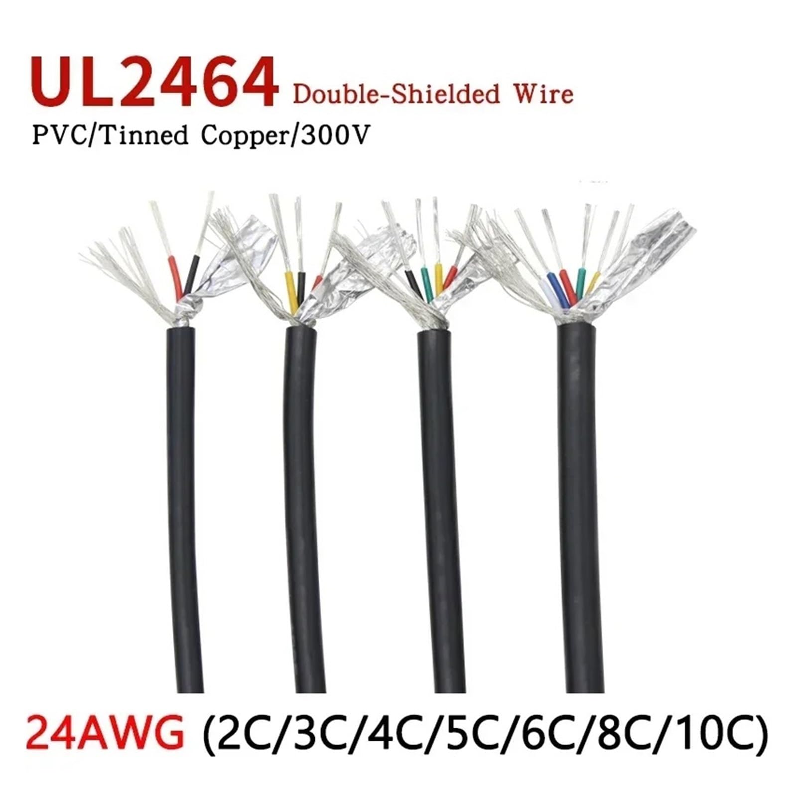 cavo audio schermato, Cavo Schermato 2/5/10M Nero UL2464 26 24 22AWG Canale Linea Audio(Black 24awg 10m,5 Cores)