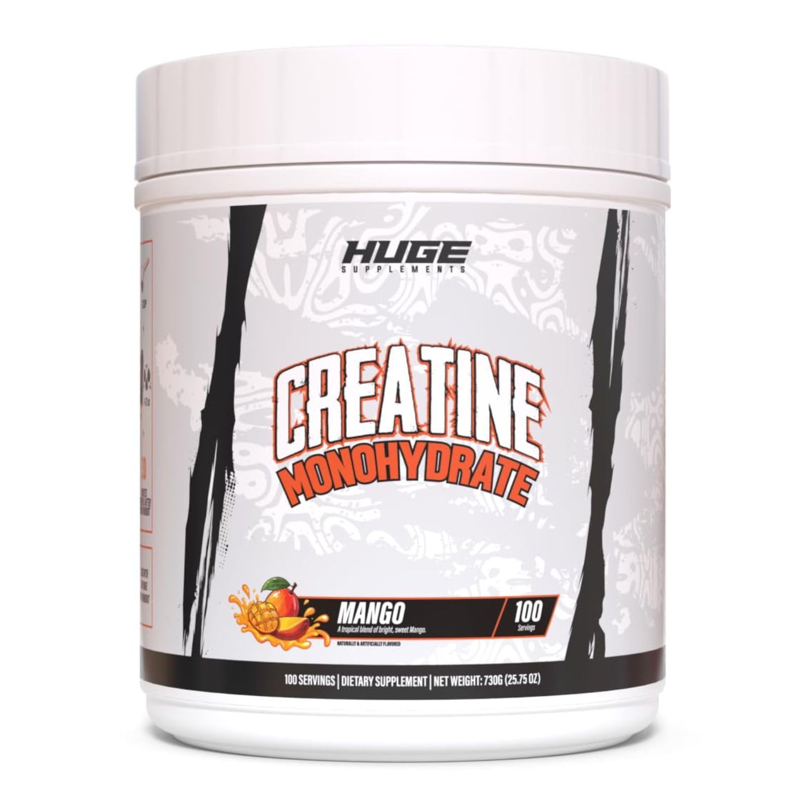 Huge Supplements Flavored Creatine Monohydrate Powder - Mango Flavor, 500 Grams, Third Party Tested, Micronized for Optimal Absorption, 5 Grams Per Scoop, Delicious & Easy Mixability (100 Servings)